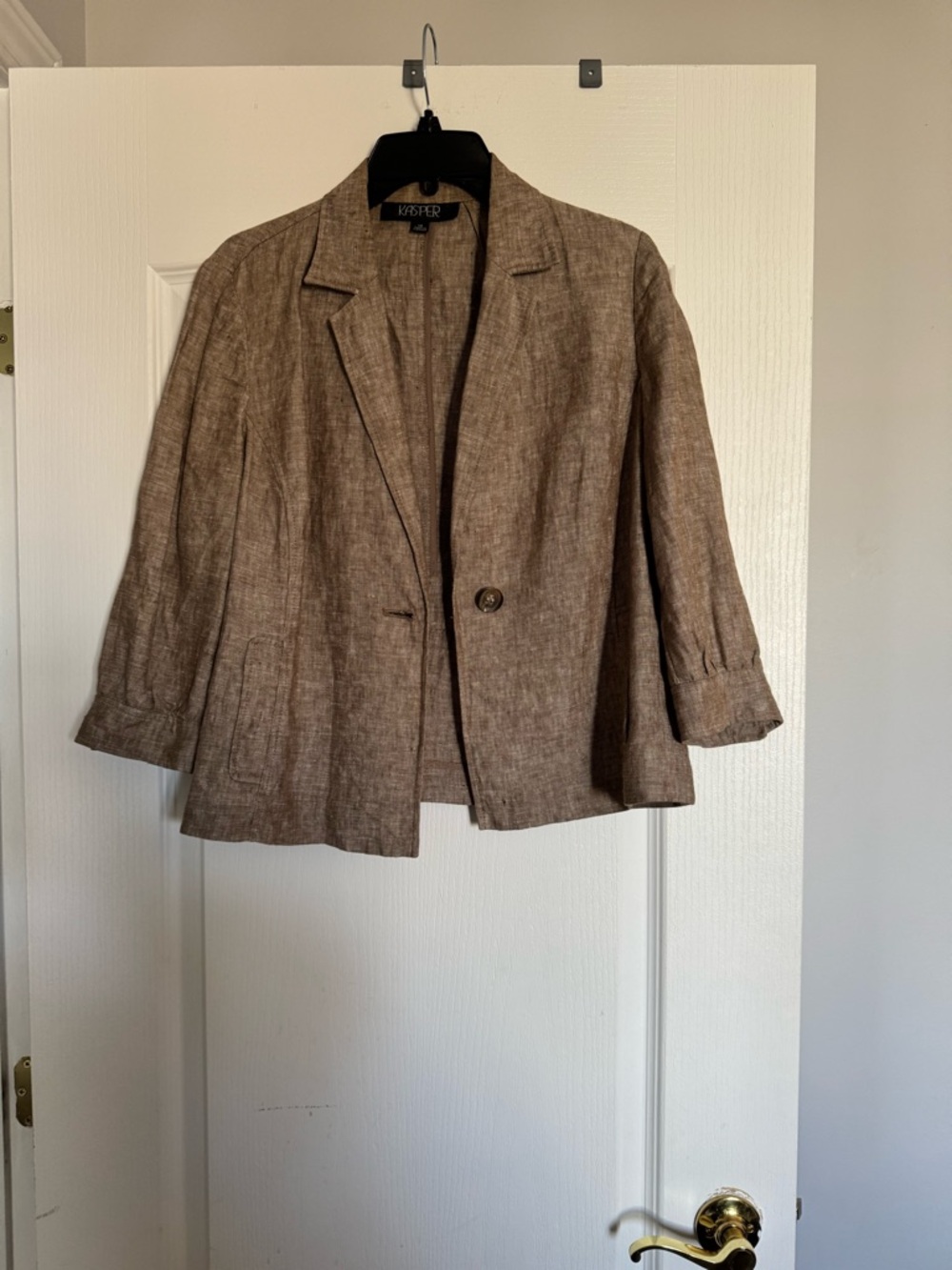 Kasper Taupe Brown Linen-Blend Single-Button Blazer